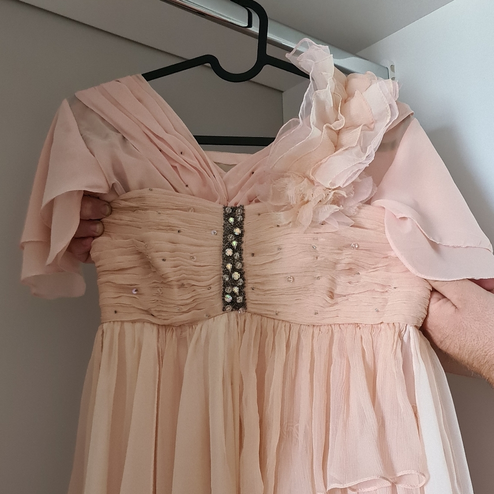🎁Designer Gerry Shaw Pink Frill One Off Shoulder Jewel Dress - Picture 14 of 14